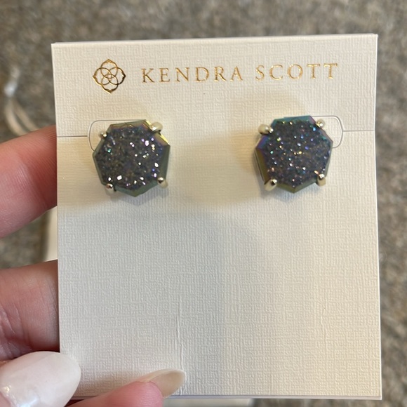 Ryan Stud Gold Earrings with Slate Drusy - Picture 2 of 3